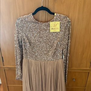 NWT Maya Beige Sequin Gown